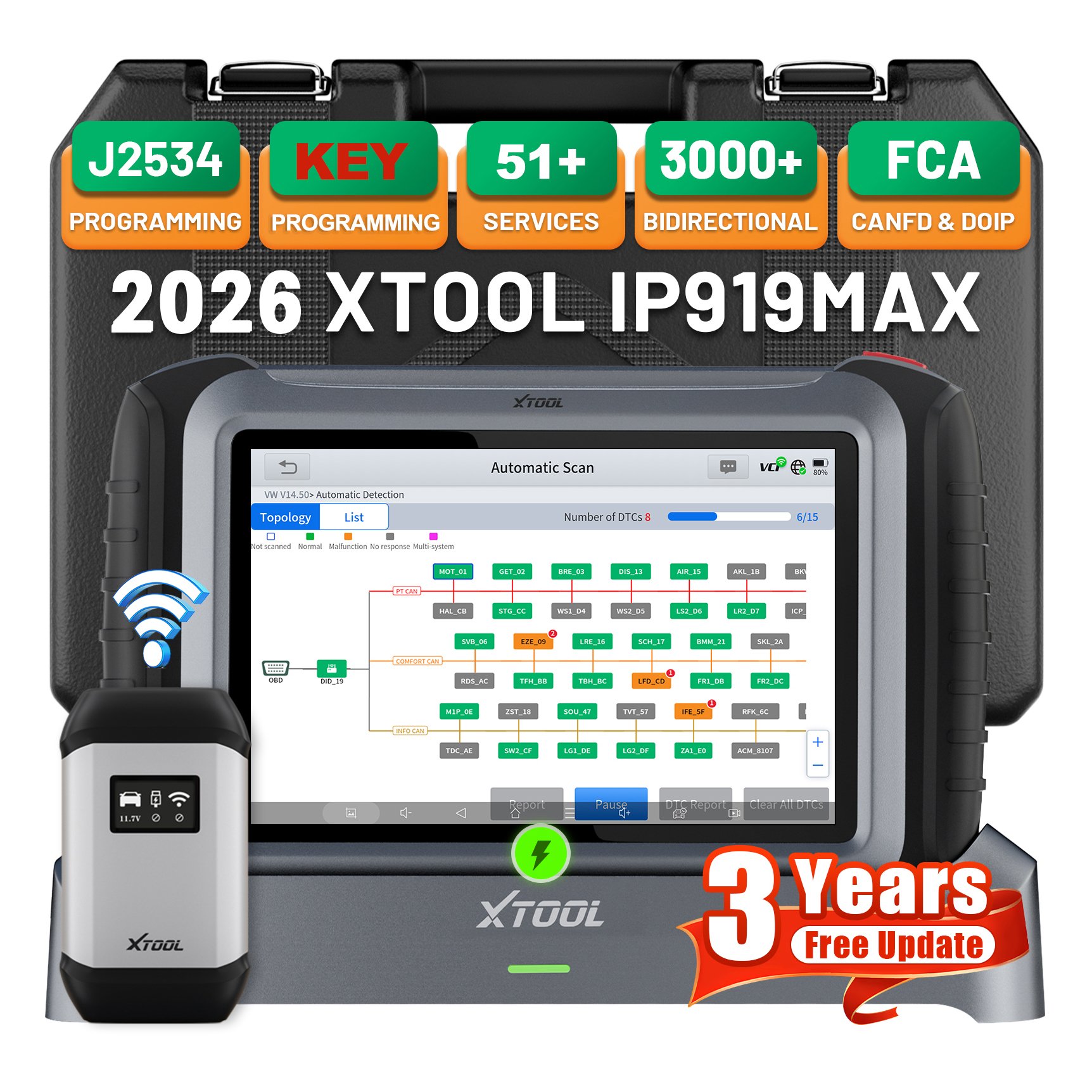Car Diagnostic Tool Full System - EU-Lager XTOOL IP919MAX J2534 ECU-Programmiergerät OBD2-Diagnosescanner