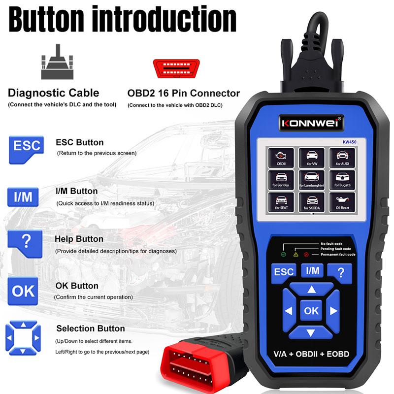 KONNWEI KW450 VAG Auto OBD2 Di – Obd2 Scanner Abs Srs Airbag Reset Bewertung und Preis